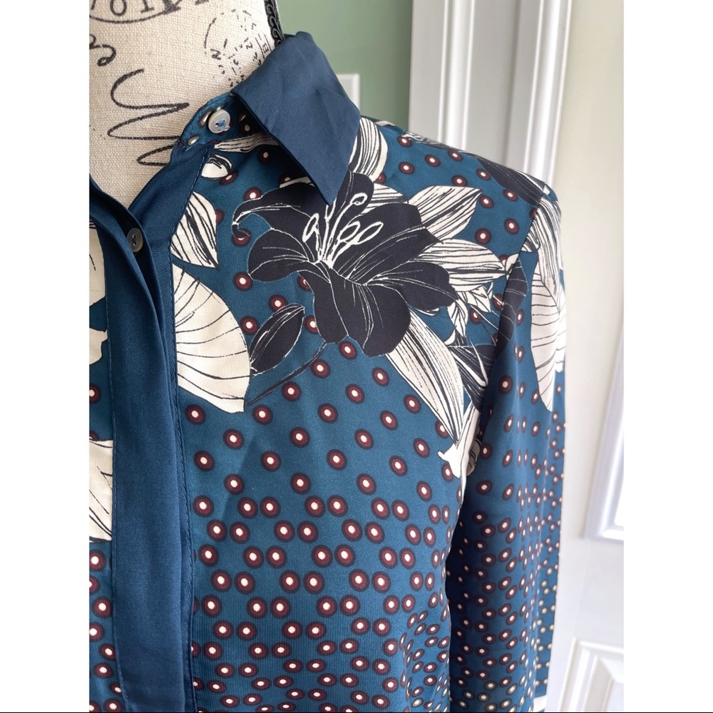 Eeuc Zara Silky Patterned Button Down Blouse - image 2